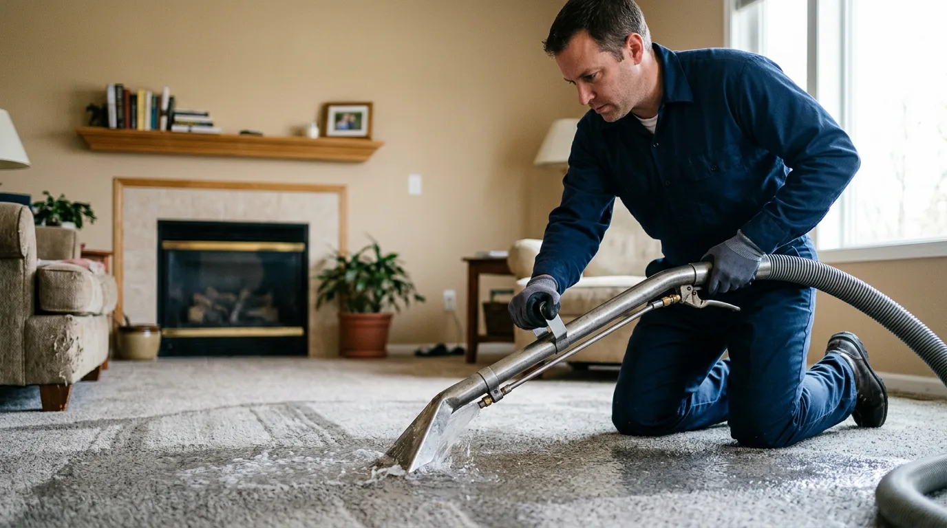 Water damage restoration technician working near Helena, OK